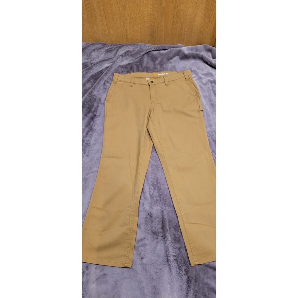 Carhartt Women's Pants Size 14 Short Brown Canvas Original Fit Workwear Utility